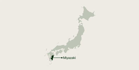 Map of Japan highlighting Miyazaki Prefecture, where Nio Teas tea is grown