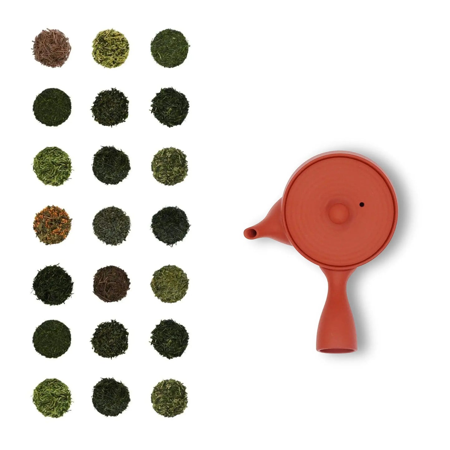 22 Teeproben mit Teekanne