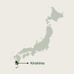 Map of Japan highlighting Kirishima in Kagoshima Prefecture, where Nio Teas tea is grown