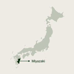 Map of Japan highlighting Miyazaki Prefecture, where Nio Teas tea is grown