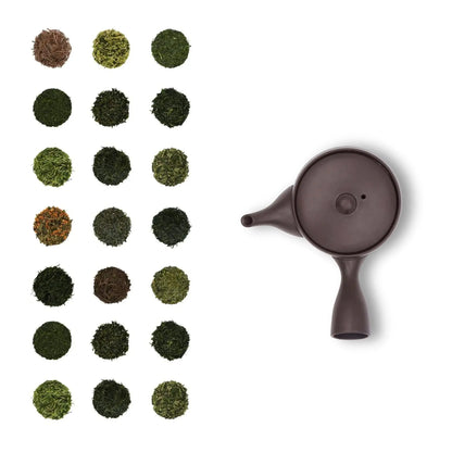 22 Teeproben mit Teekanne