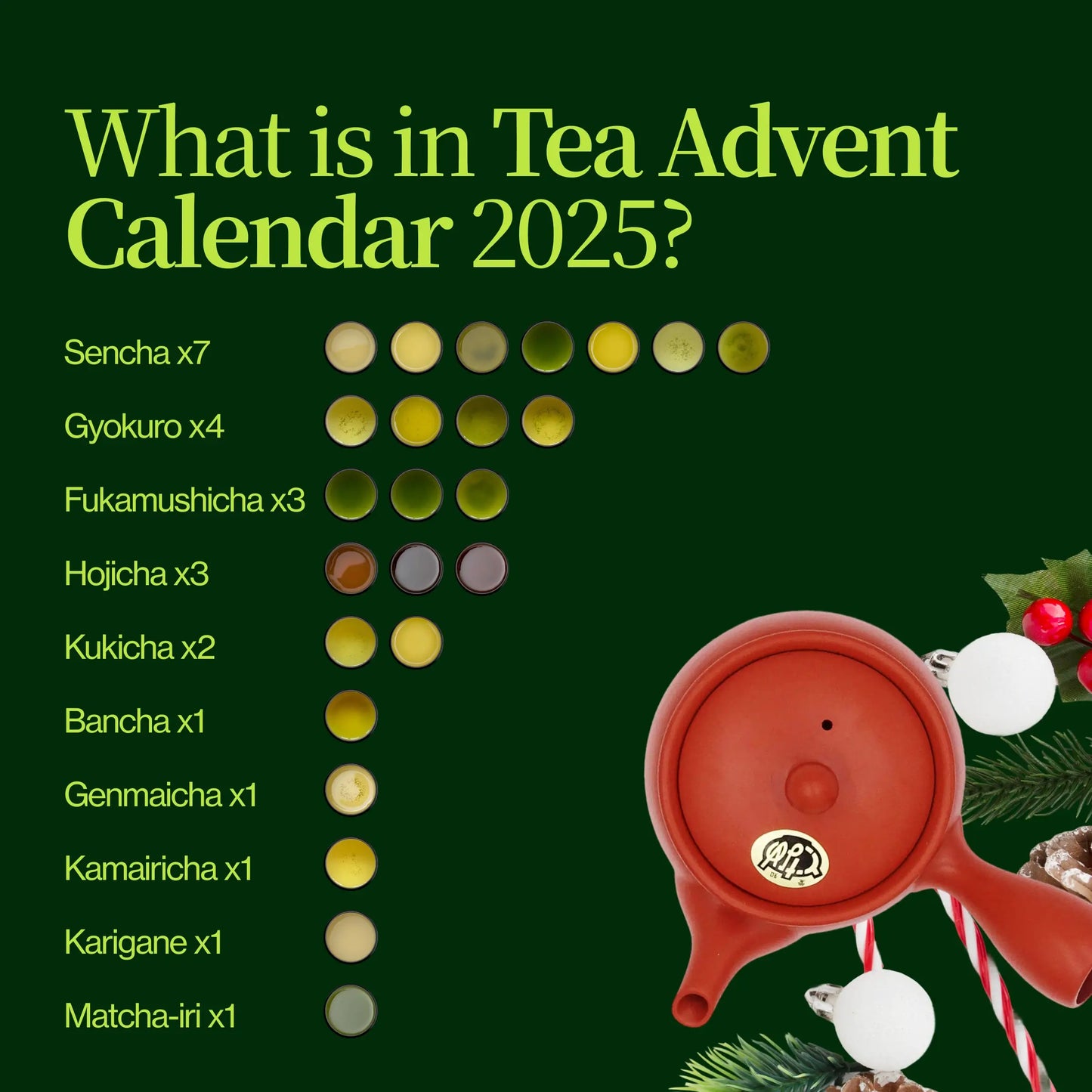 Grüner Tee-Adventskalender mit Teekanne